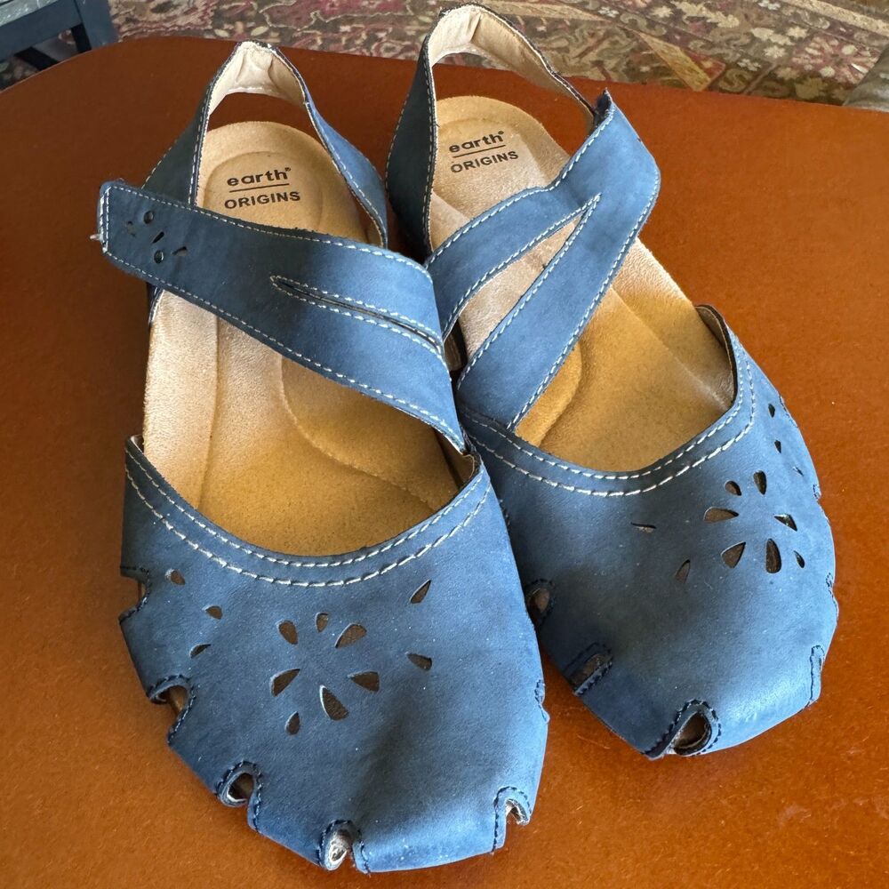Earth Origins Leather Mary Jane with Backstrap Bosk Birdine Blue Size 8
